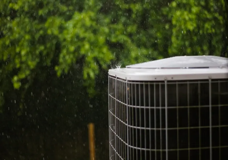 Outdoor air conditioner unit beside a house